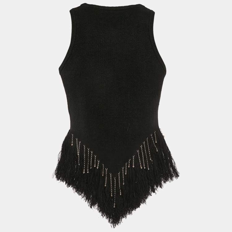 Pre Owned Paco Rabanne Black Linin Rib Knit Embellished Raw Edge Tank Top S