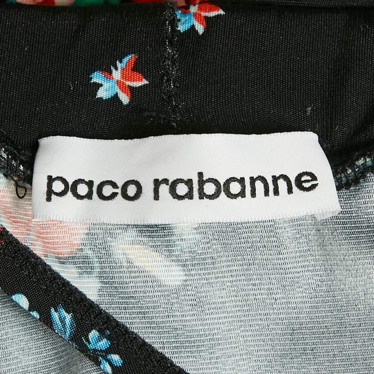 Pre Owned Paco Rabanne Black Floral Print Jersey Asymmetric Midi Skirt S