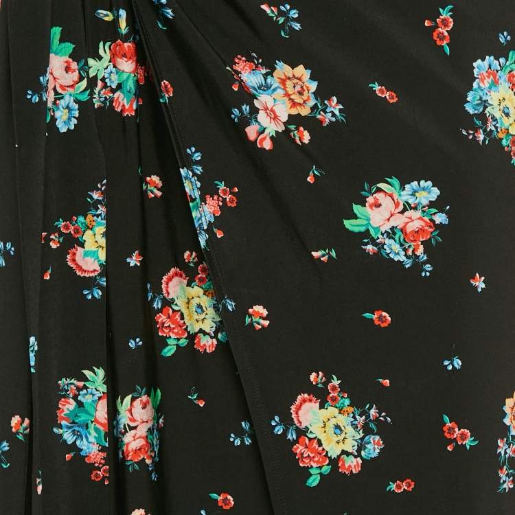 Pre Owned Paco Rabanne Black Floral Print Jersey Asymmetric Midi Skirt S