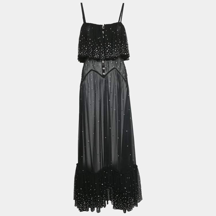 Pre Owned Rabanne x H&M Black Studded Chiffon Flounce Maxi Dress S
