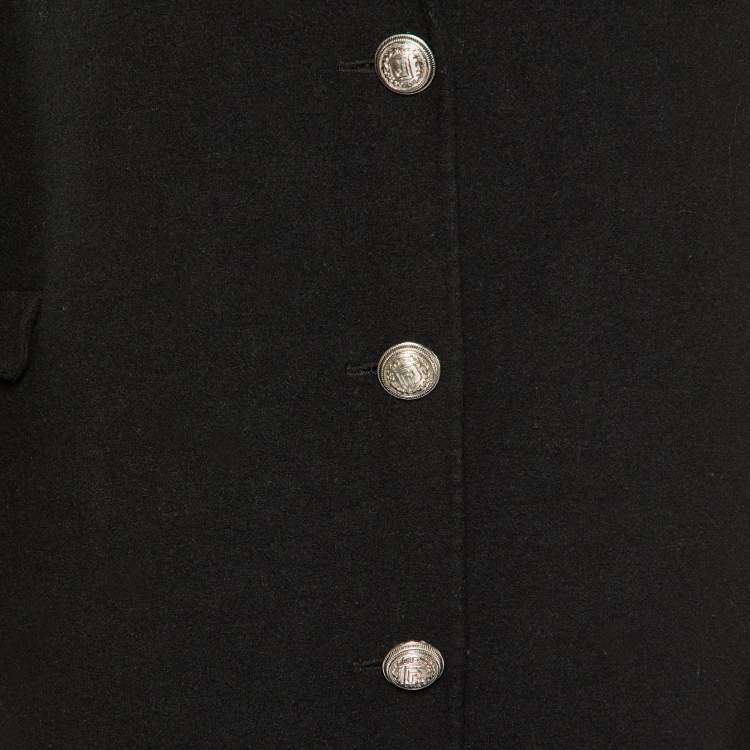Pre Owned Paco Rabanne Black Wool Button Front Coat M