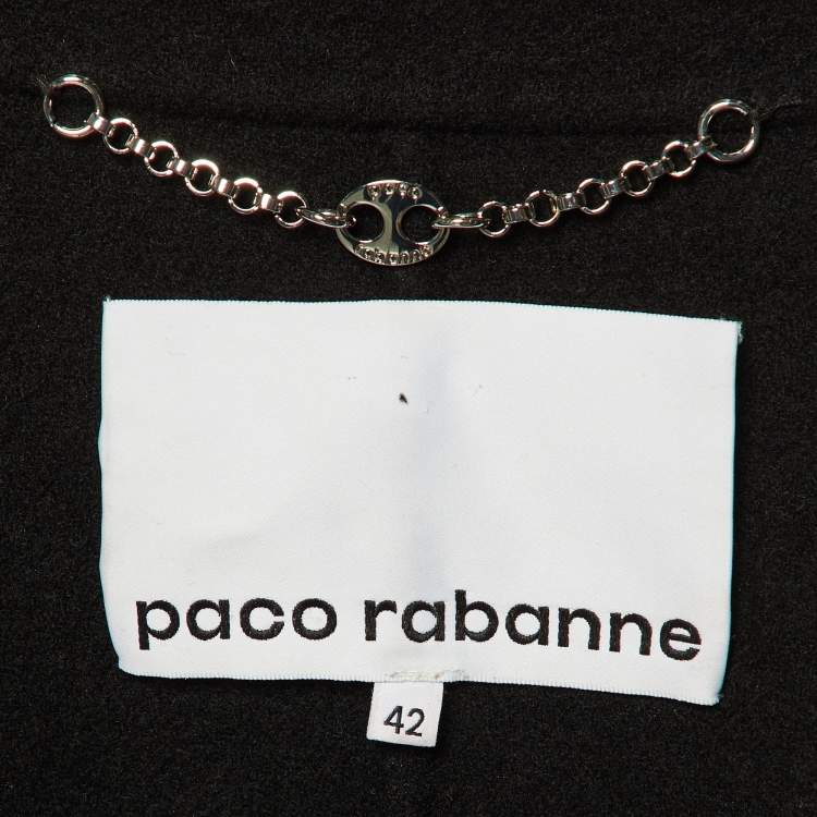 Pre Owned Paco Rabanne Black Wool Button Front Coat M