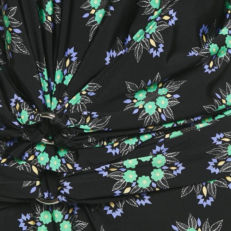 Pre Owned Paco Rabanne Black Floral Print Jersey Skirt and Top Set M