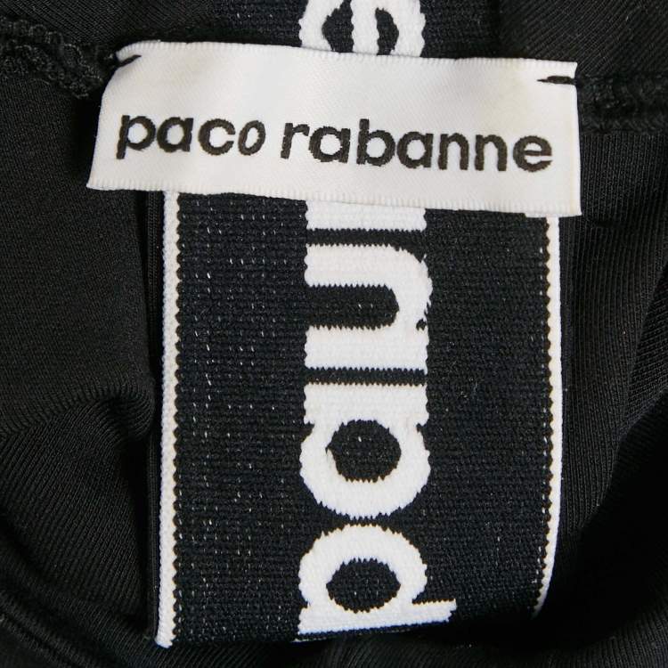 Pre Owned Paco Rabanne Black Knit Logo Tape Trimmed Hoodie M