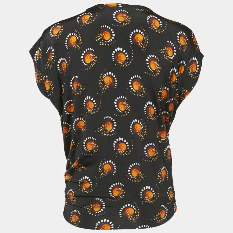 Pre Owned Paco Rabanne Black Printed Jersey Gathered Top M