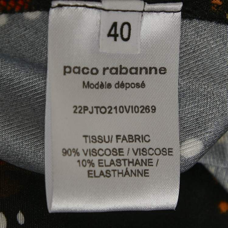 Pre Owned Paco Rabanne Black Printed Jersey Gathered Top M