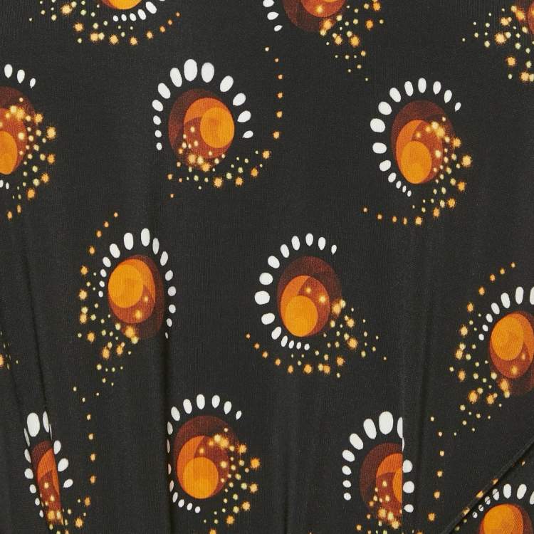 Pre Owned Paco Rabanne Black Printed Jersey Gathered Top M