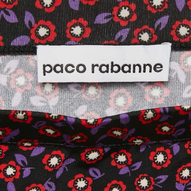 Pre Owned Paco Rabanne Black Floral Print Jersey Ruched Jupe Mini Skirt S