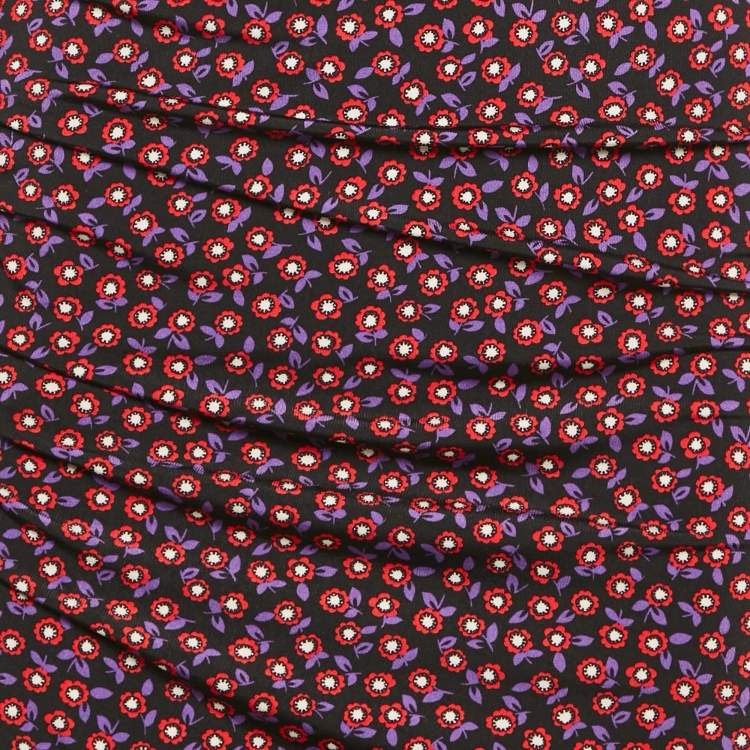 Pre Owned Paco Rabanne Black Floral Print Jersey Ruched Jupe Mini Skirt S