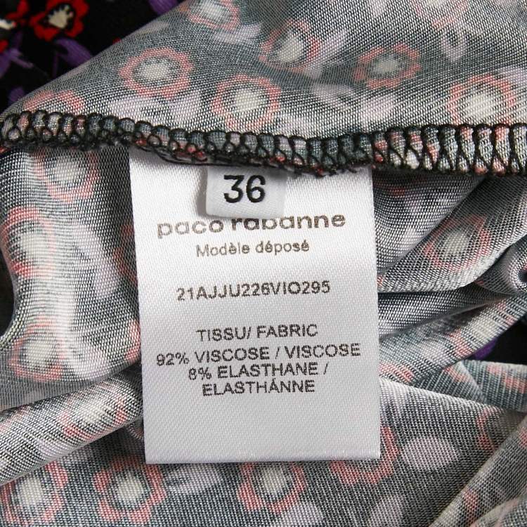 Pre Owned Paco Rabanne Black Floral Print Jersey Ruched Jupe Mini Skirt S