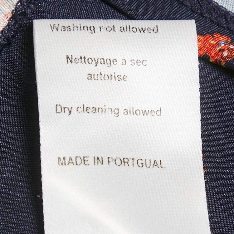Pre Owned Paco Rabanne Navy Blue Printed Jersey Knot Detail Top S