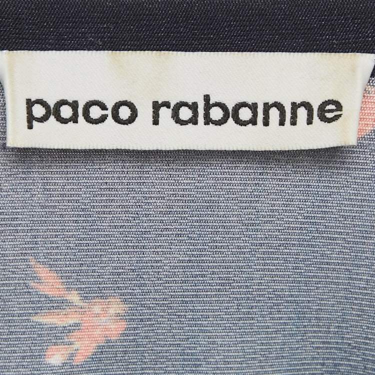 Pre Owned Paco Rabanne Navy Blue Printed Jersey Knot Detail Top S
