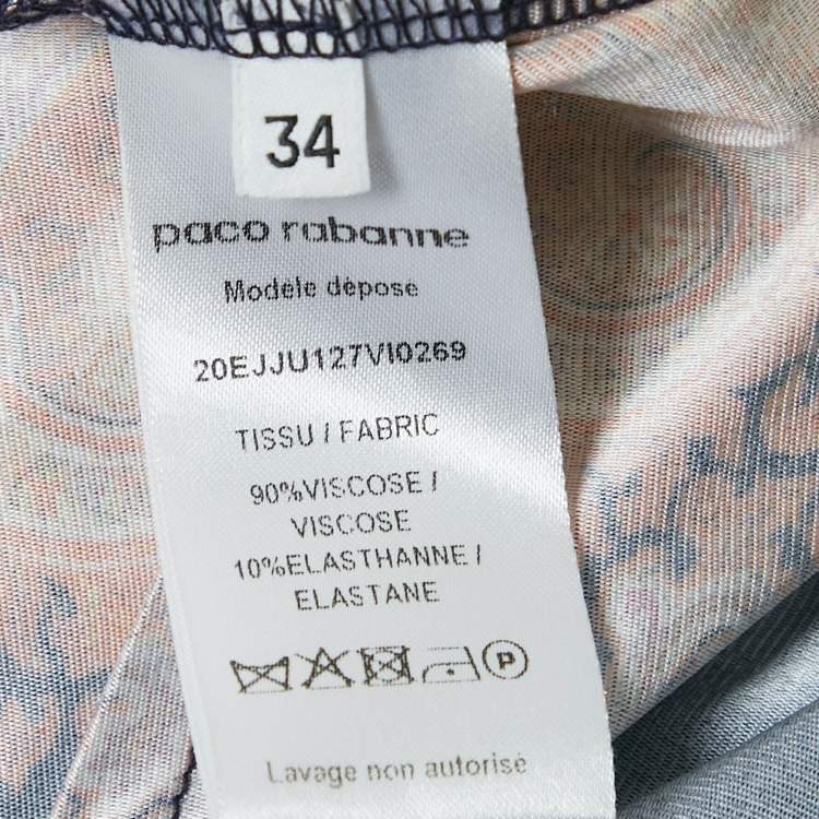 Pre Owned Paco Rabanne Navy Blue Floral Print Jersey Asymmetric Midi Skirt S