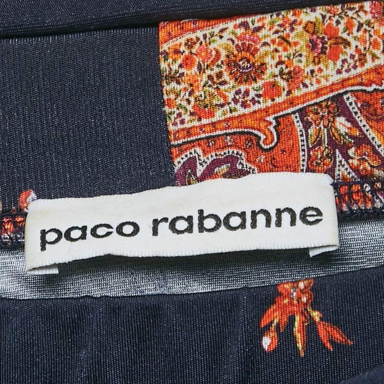 Pre Owned Paco Rabanne Navy Blue Floral Print Jersey Asymmetric Midi Skirt S