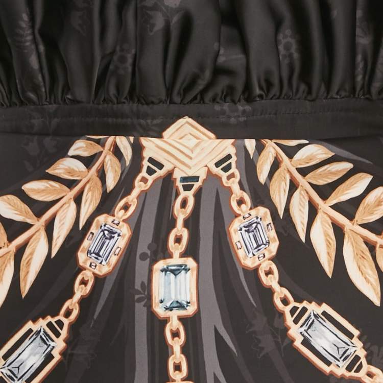 Pre Owned Paco Rabanne Black Printed Satin Tie-Back Top M