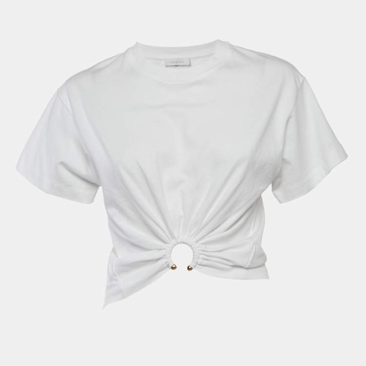مملوكة مسبقًا Paco Rabanne White Cotton Knit Ring Detail Top XS