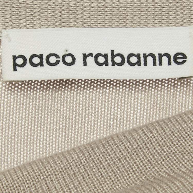 Pre Owned Paco Rabanne Tan Knit Buttoned Ruche Asymmetric  Midi Dress XS