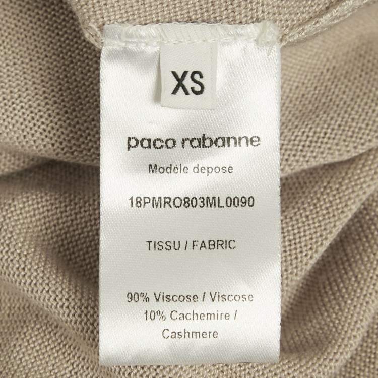 Pre Owned Paco Rabanne Tan Knit Buttoned Ruche Asymmetric  Midi Dress XS