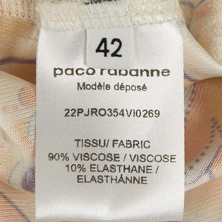 Pre Owned Paco Rabanne Orange Printed Jersey Draped Long Dress L