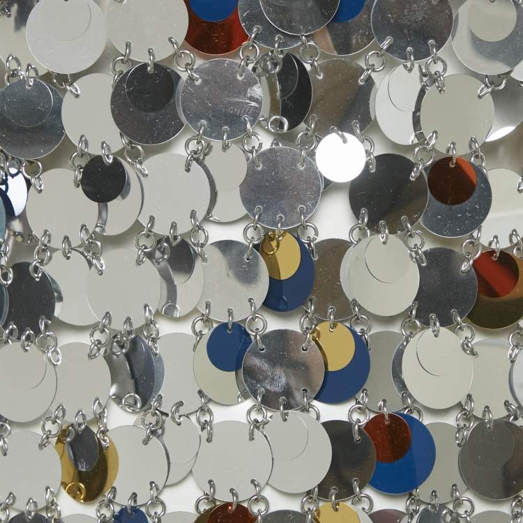 Pre Owned Paco Rabanne Silver Sequin Disc Mini Dress S