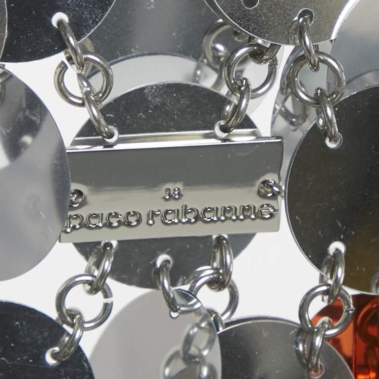 Pre Owned Paco Rabanne Silver Sequin Disc Mini Dress S