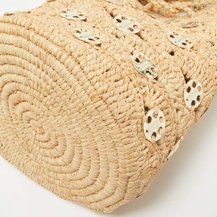 Pre Owned Paco Rabanne Natural New Raffia Signature 1969 Discs Wave Bucket Bag