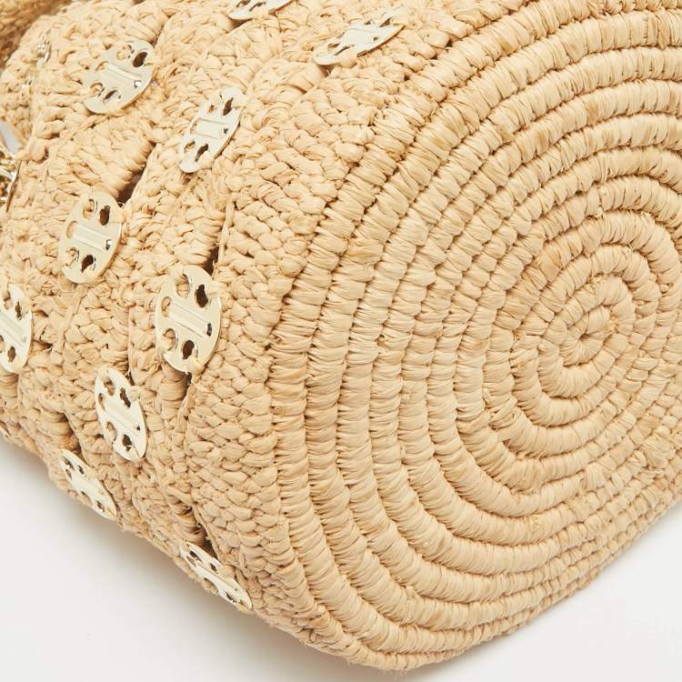 Pre Owned Paco Rabanne Natural New Raffia Signature 1969 Discs Wave Bucket Bag