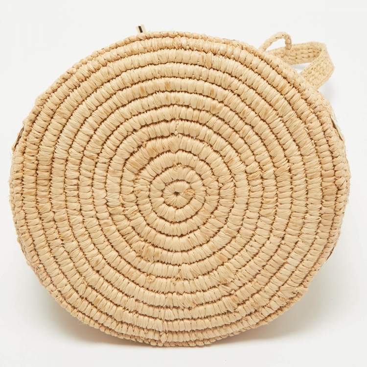 Pre Owned Paco Rabanne Natural New Raffia Signature 1969 Discs Wave Bucket Bag