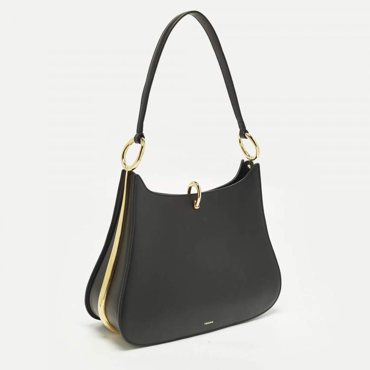 Pre Owned Paco Rabanne Ring Large Black Leather Shoulder Bag