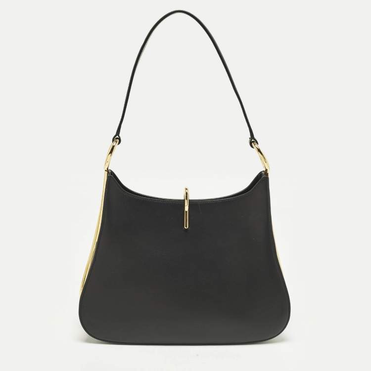 Pre Owned Paco Rabanne Ring Large Black Leather Shoulder Bag