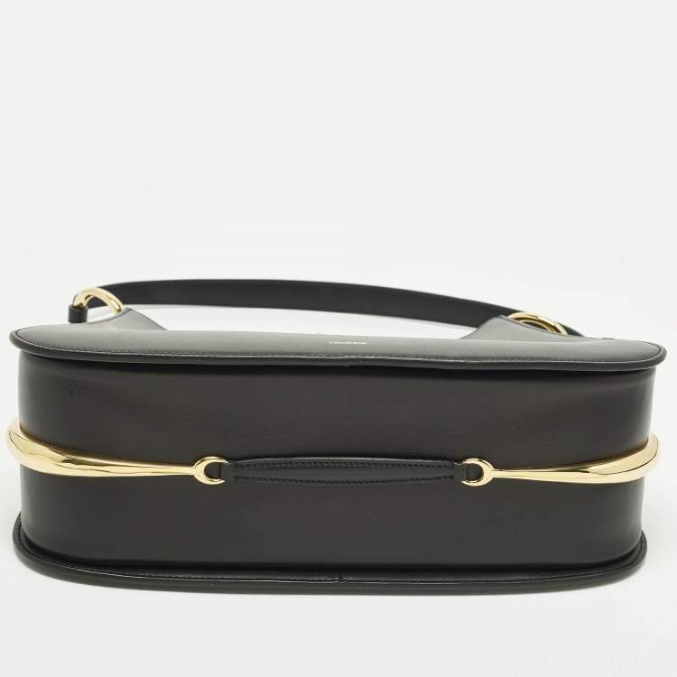 Pre Owned Paco Rabanne Ring Large Black Leather Shoulder Bag