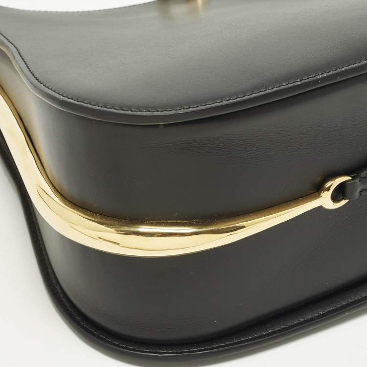 Pre Owned Paco Rabanne Ring Large Black Leather Shoulder Bag