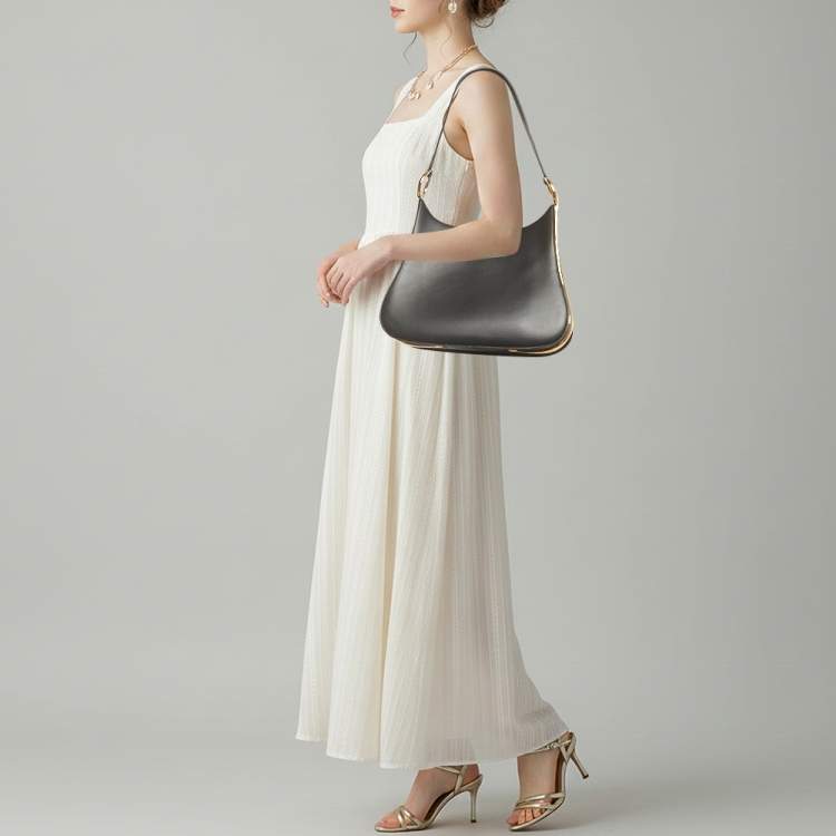 Pre Owned Paco Rabanne Ring Large Black Leather Shoulder Bag