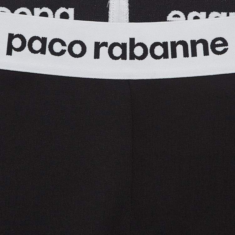 Pre Owned Paco Rabbane Black Jersey Logo Tape Detail Leggings L