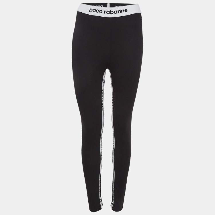 Pre Owned Paco Rabbane Black Jersey Logo Tape Detail Leggings L