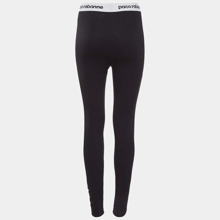 Pre Owned Paco Rabbane Black Jersey Logo Tape Detail Leggings L