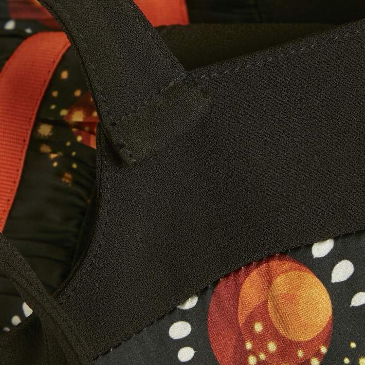 Pre Owned Paco Rabbane Black Printed Satin Flared Maxi Dress L