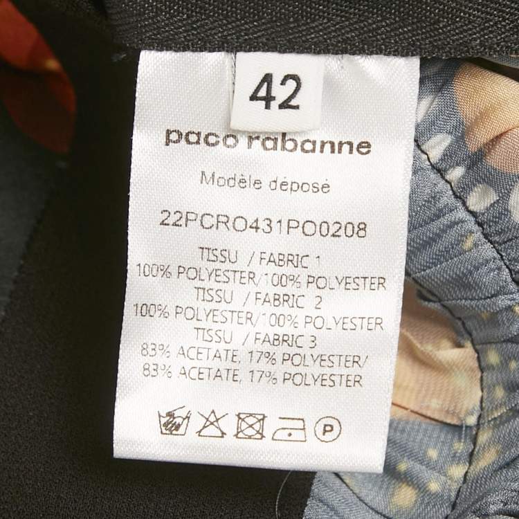 Pre Owned Paco Rabbane Black Printed Satin Flared Maxi Dress L