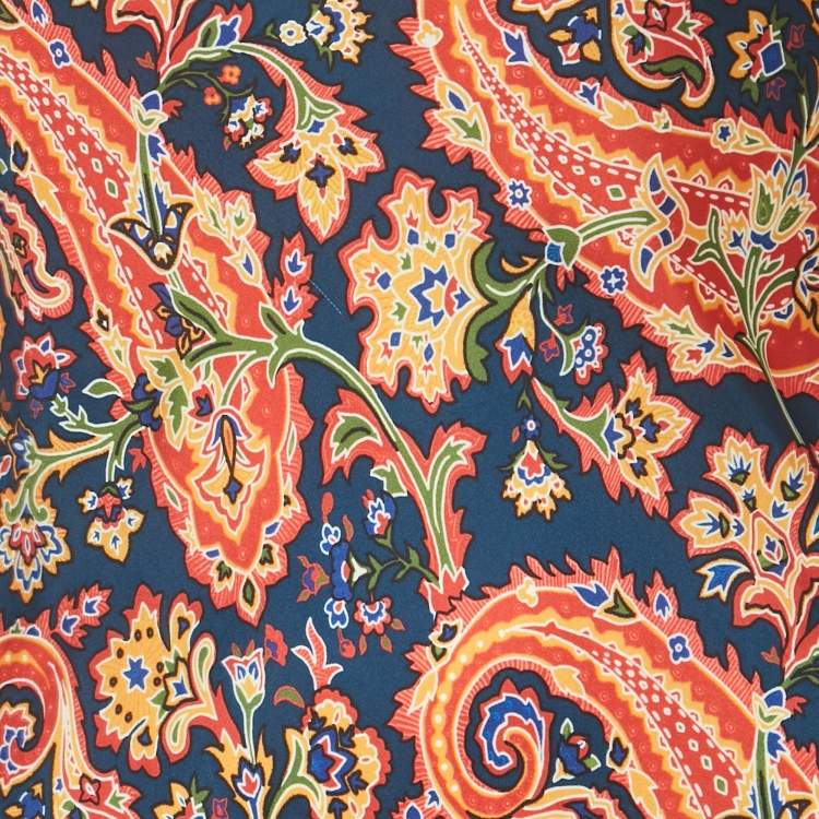 Pre Owned Paco Rabbane Blue/Red Paisley Print Satin Nuisette Maxi Dress S