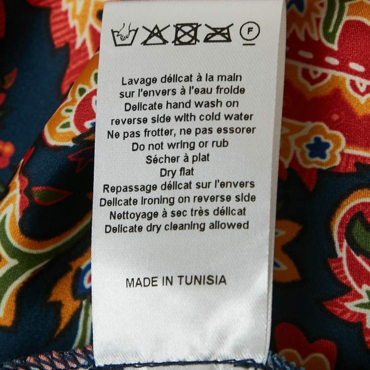 Pre Owned Paco Rabbane Blue/Red Paisley Print Satin Nuisette Maxi Dress S