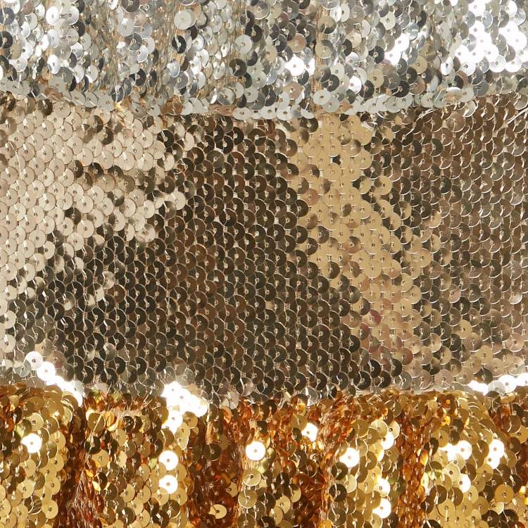 Pre Owned Paco Rabbane Gold Sequin Tiered Mini Skirt M
