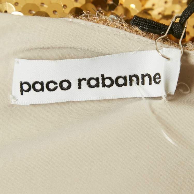 Pre Owned Paco Rabbane Gold Sequin Tiered Mini Skirt M