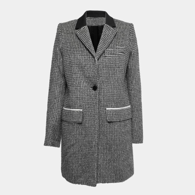مملوكة مسبقًا Paco Robanne Monochrome Houndstooth Pattern Alpaca Wool Coat M