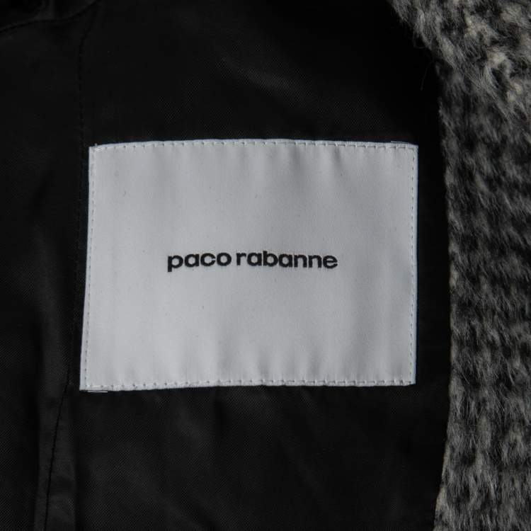 مملوكة مسبقًا Paco Robanne Monochrome Houndstooth Pattern Alpaca Wool Coat M