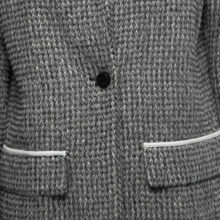 مملوكة مسبقًا Paco Robanne Monochrome Houndstooth Pattern Alpaca Wool Coat M