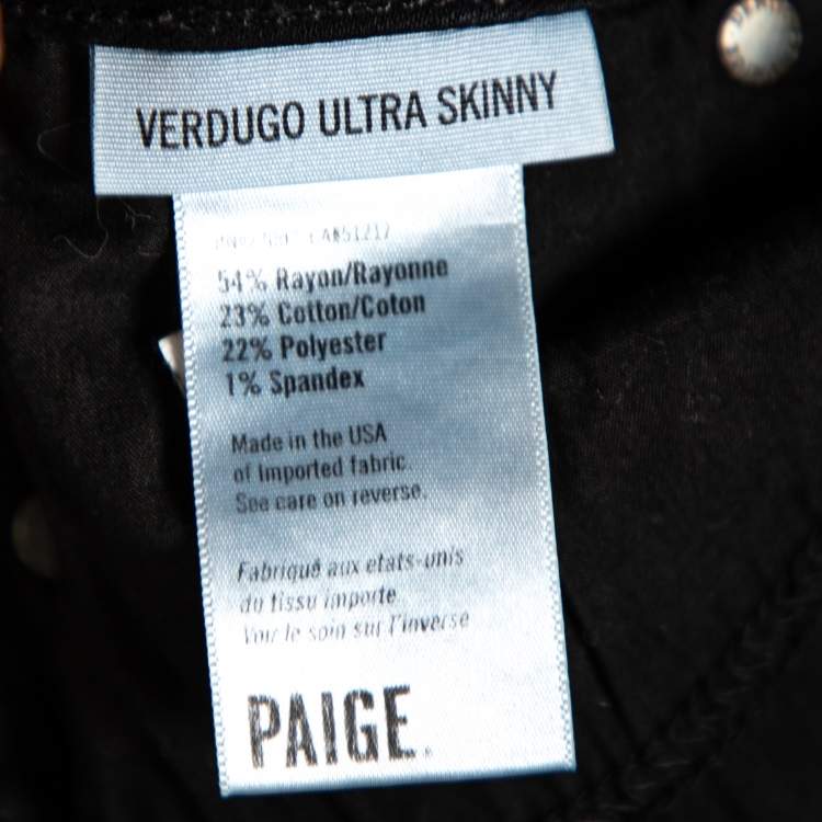 Pre Owned Paige Black Denim Ultra Skinny Distressed Verdugo Jeans M