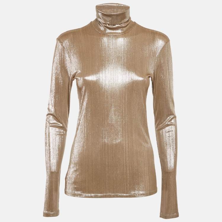 Pre Owned Pallas Metallic Lurex Knit Turtleneck Pullover S