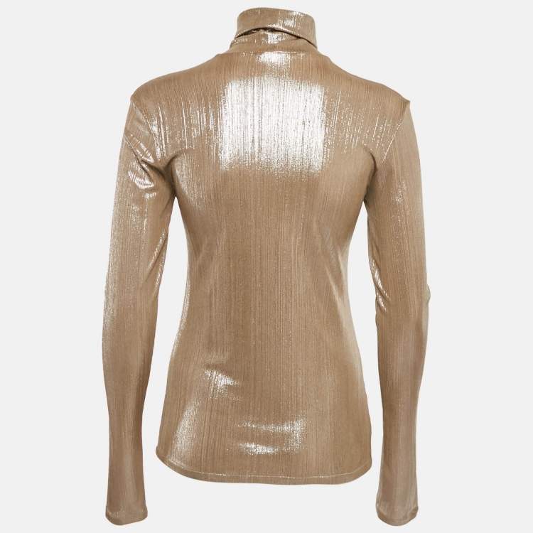 Pre Owned Pallas Metallic Lurex Knit Turtleneck Pullover S