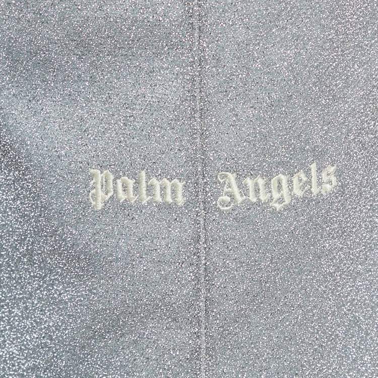 Pre Owned Palm Angels Silver Glitter Lurex Knit Tape Trimmed Trackpants L