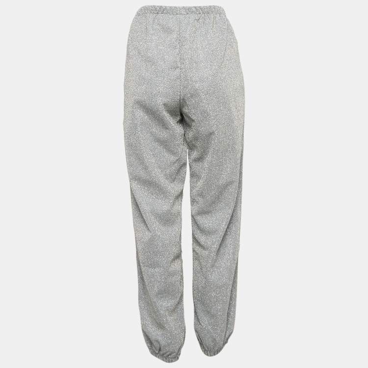 Pre Owned Palm Angels Silver Glitter Lurex Knit Tape Trimmed Trackpants L